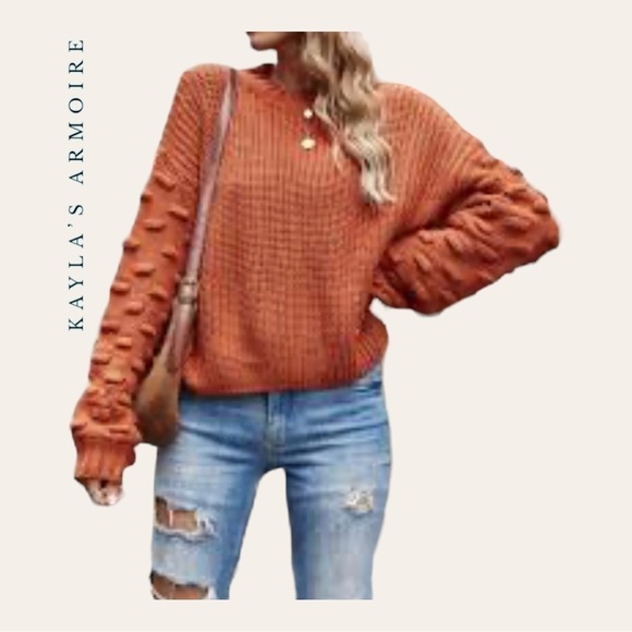 1152. ‎ KAYLA’S ARMOIRE LONG SLEEVE SWEATER SIZE MEDIUM BURNT ORANGE KNITTED - Picture 1 of 11